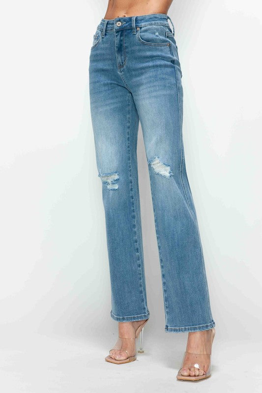 bytos Full Size Distressed High Rise Straight Jeans - Black Ivory Apparel & Boutique