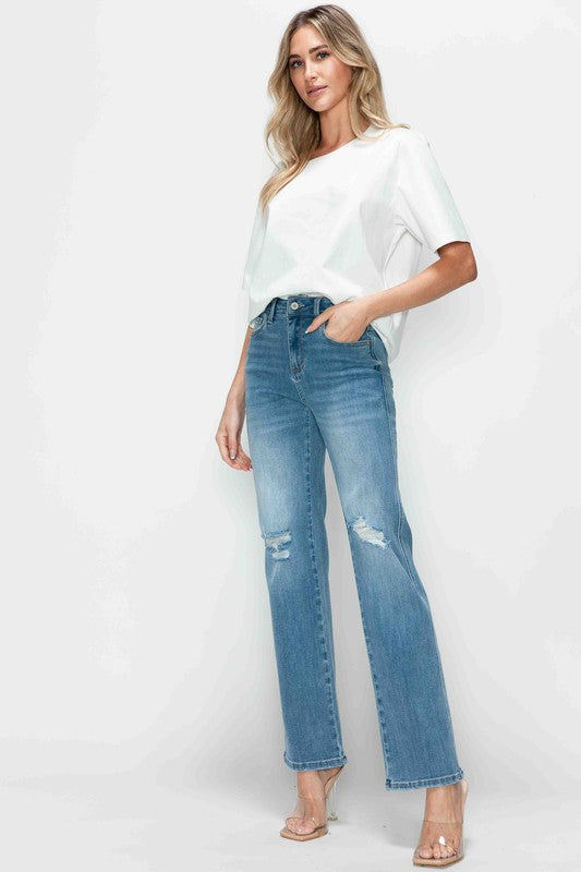 bytos Full Size Distressed High Rise Straight Jeans - Black Ivory Apparel & Boutique