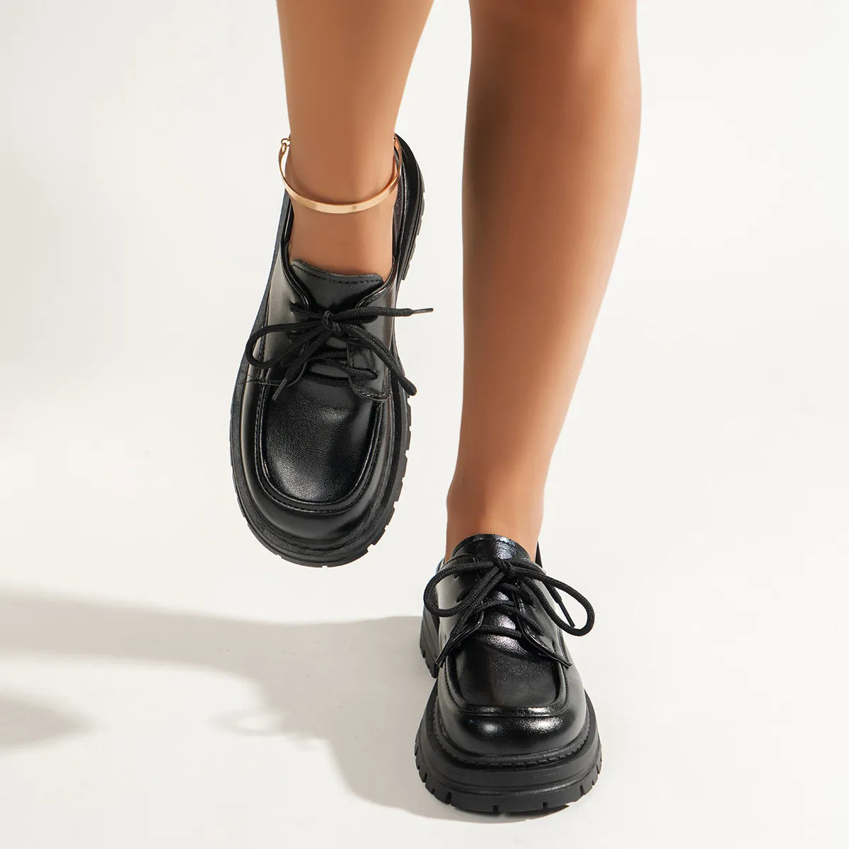 Leather Platform Loafers with Lace-Up Detail – Black Ivory
