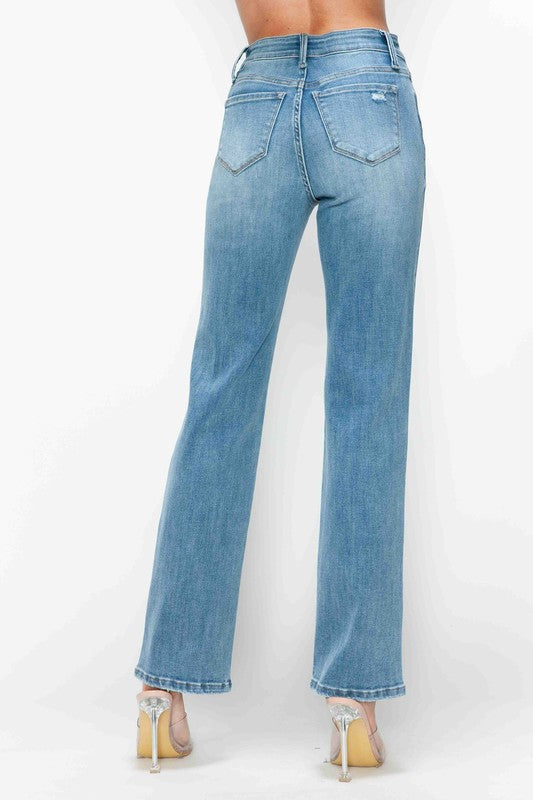 bytos Full Size Distressed High Rise Straight Jeans - Black Ivory Apparel & Boutique