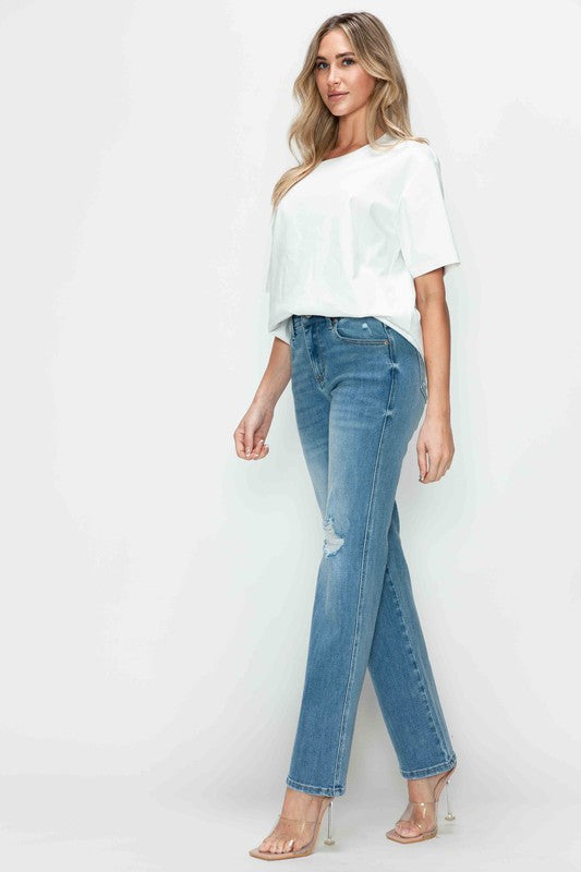 bytos Full Size Distressed High Rise Straight Jeans - Black Ivory Apparel & Boutique