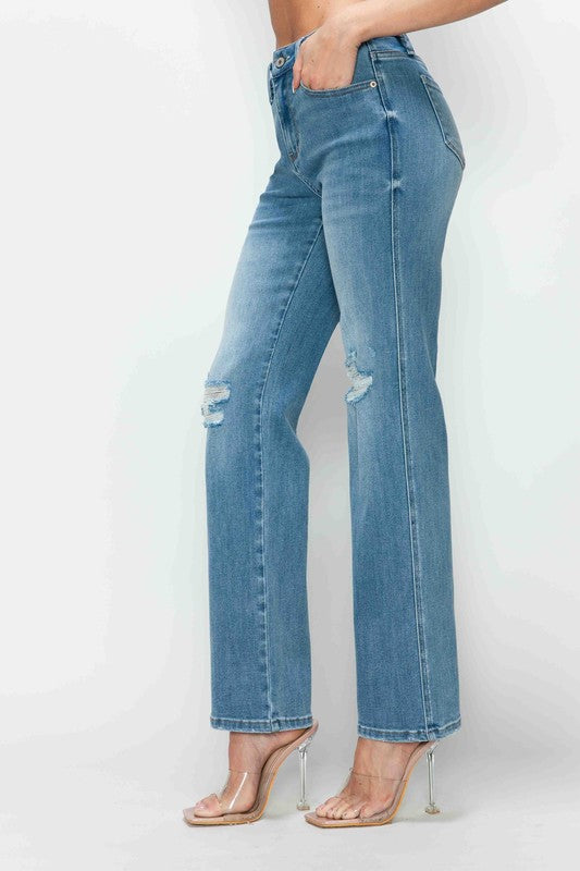 bytos Full Size Distressed High Rise Straight Jeans - Black Ivory Apparel & Boutique