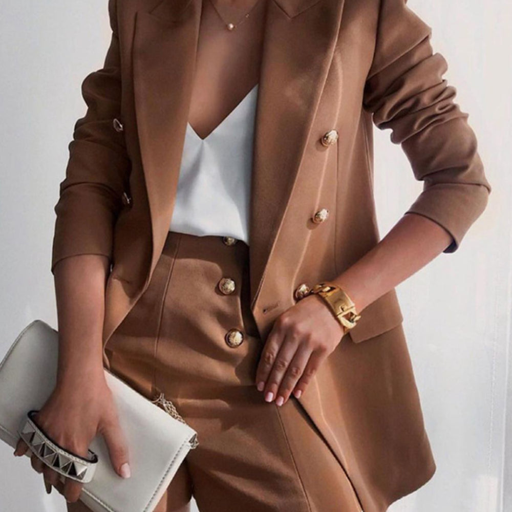 
                  
                    Lapel Collar Long Sleeve Blazer and Shorts Set
                  
                