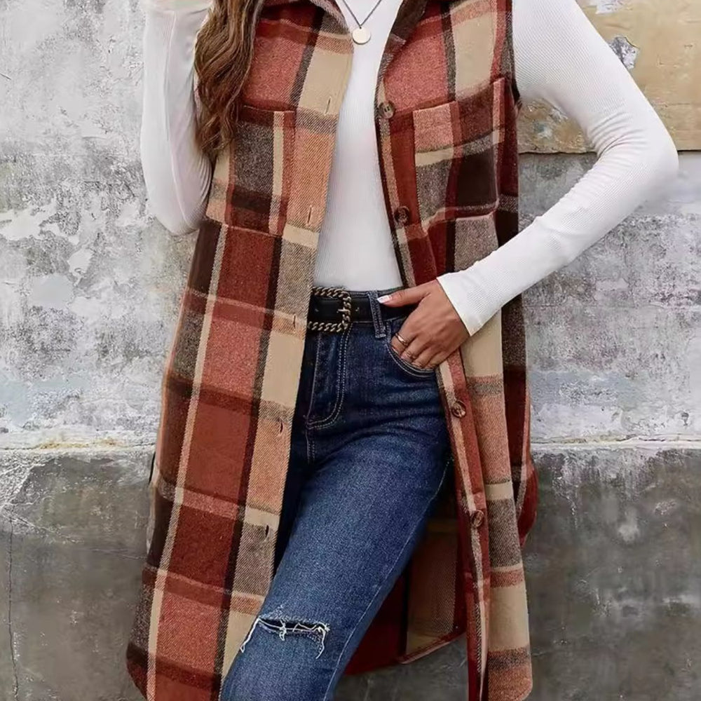 Plaid Button Up Vest Coat