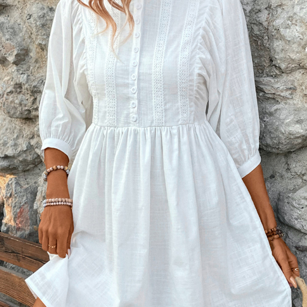 
                      
                        Lace Detail Half Button Three-Quarter Sleeve Dress
                      
                    