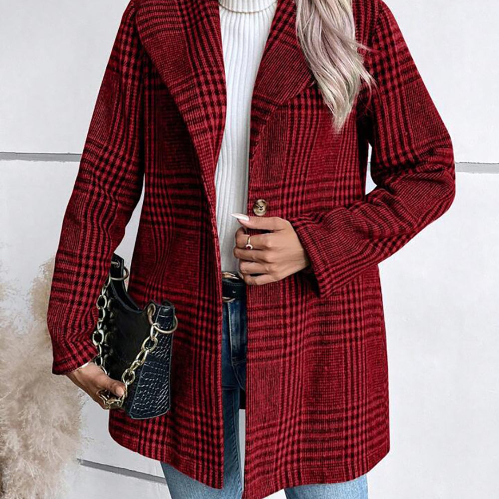 
                  
                    Plaid Collared Neck Long Sleeve Jacket - Black Ivory Apparel and Boutique
                  
                