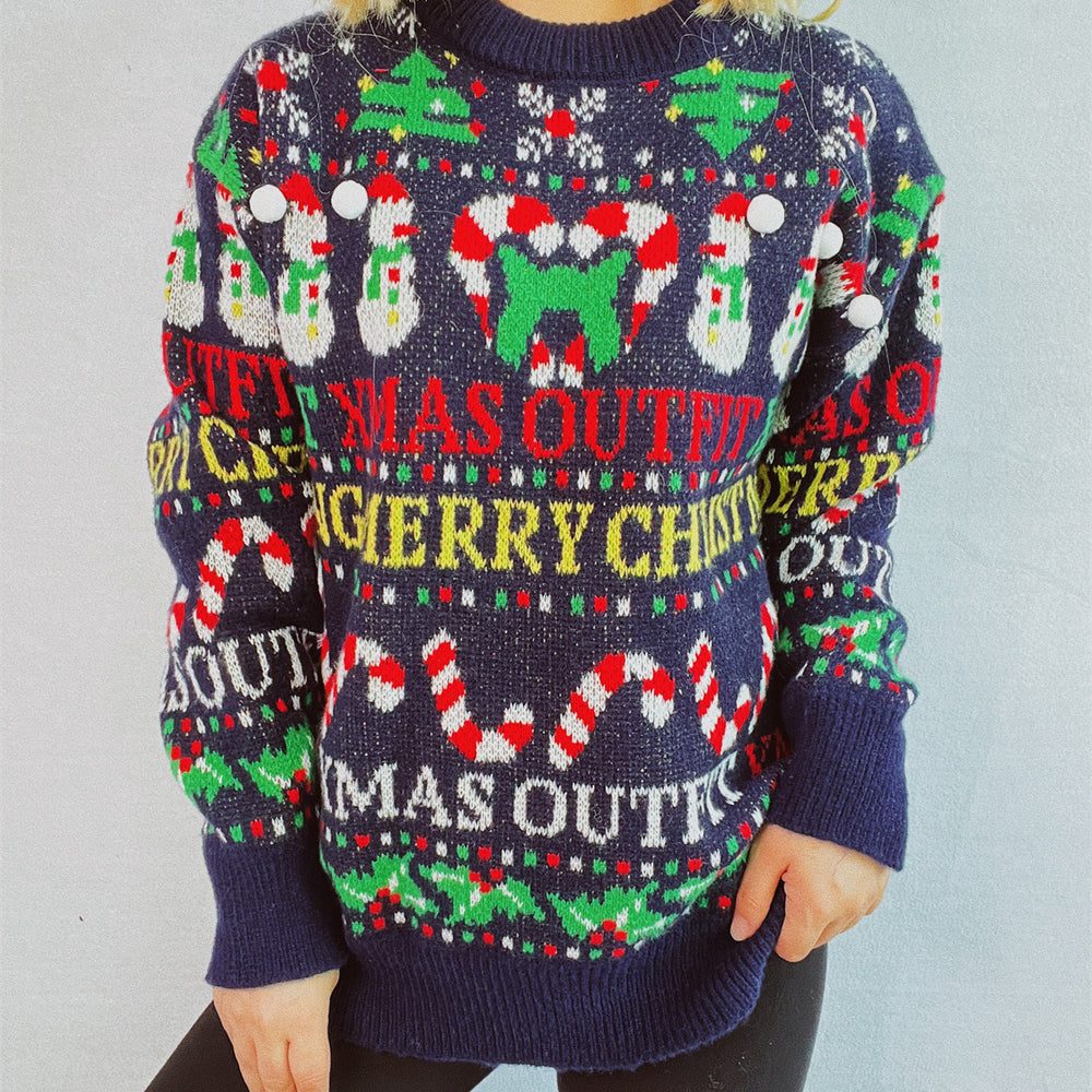 Christmas Pattern Round Neck Long Sleeve Sweater