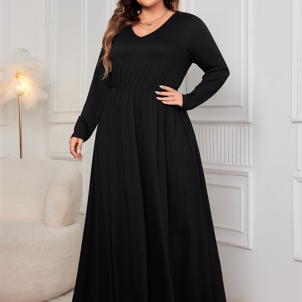 Plus Size Cutout V-Neck Long Sleeve Maxi Dress