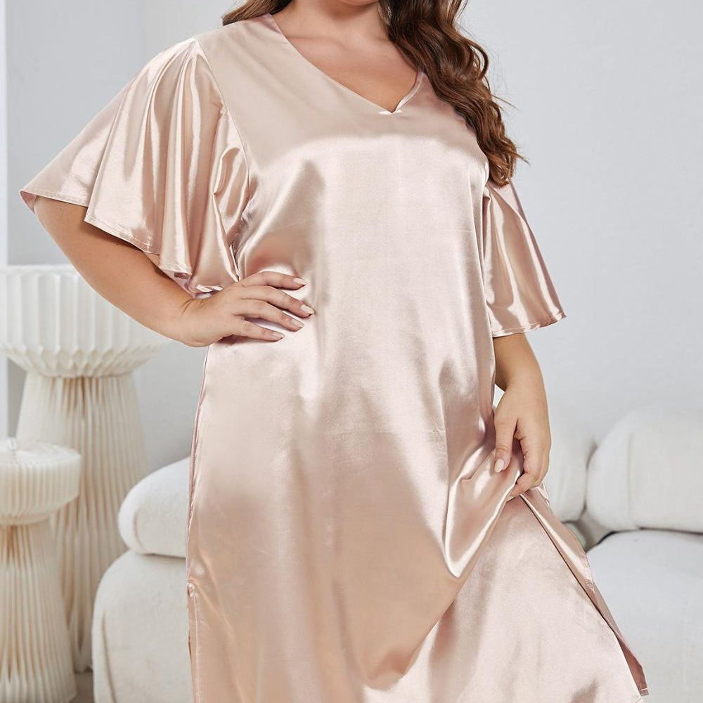 
                  
                    Plus Size Flutter Sleeve V-Neck Side Slit Night Gown
                  
                