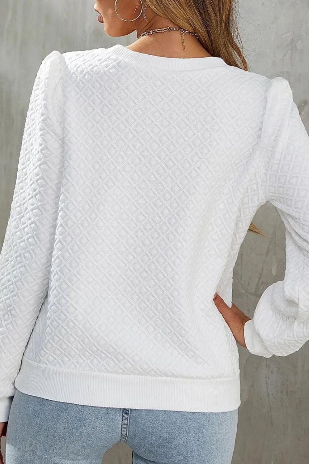 Textured Round Neck Long Sleeve Top - Black Ivory Apparel & Boutique