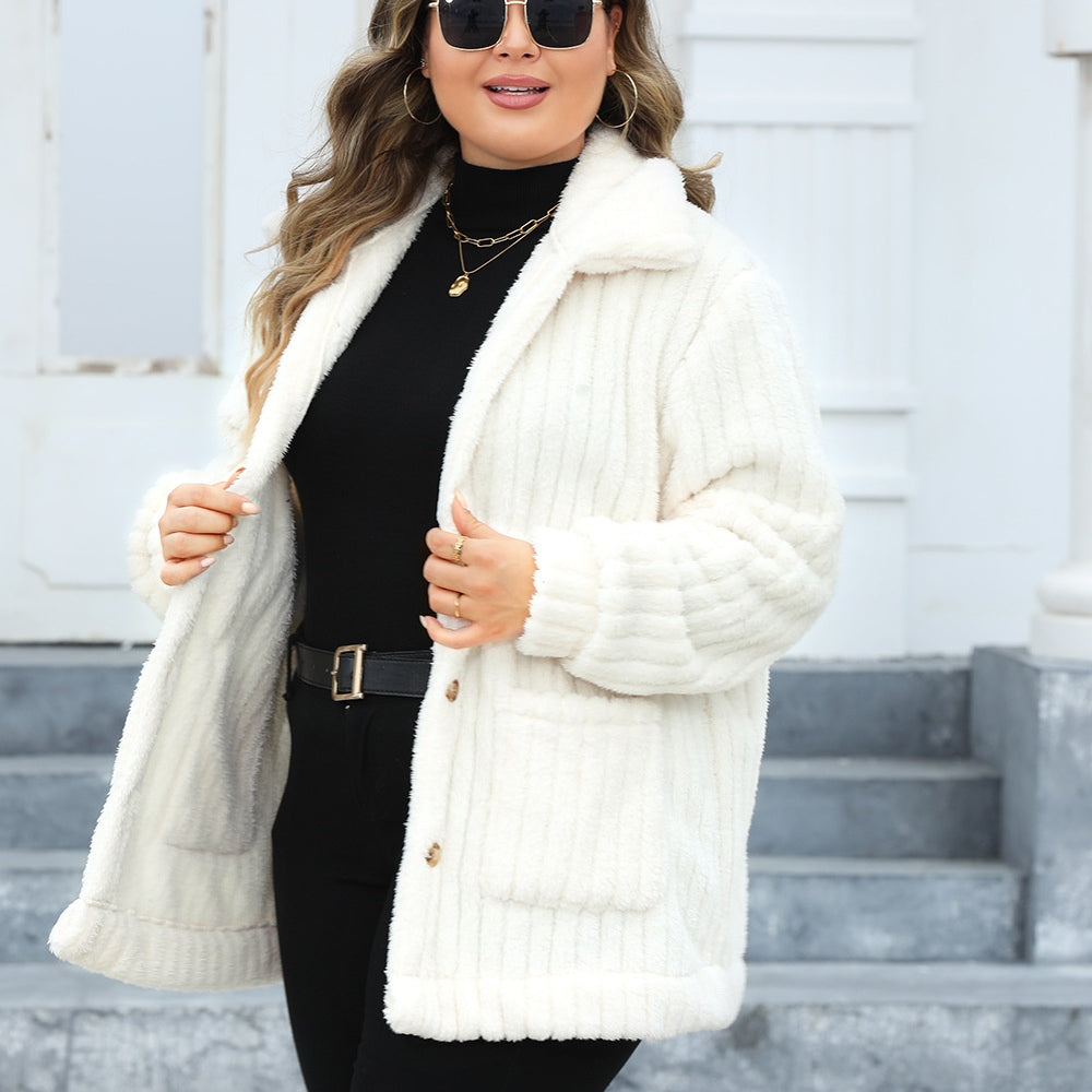 
                  
                    Plus Size Fuzzy Collared Neck Long Sleeve Jacket - Black Ivory Apparel and Boutique
                  
                