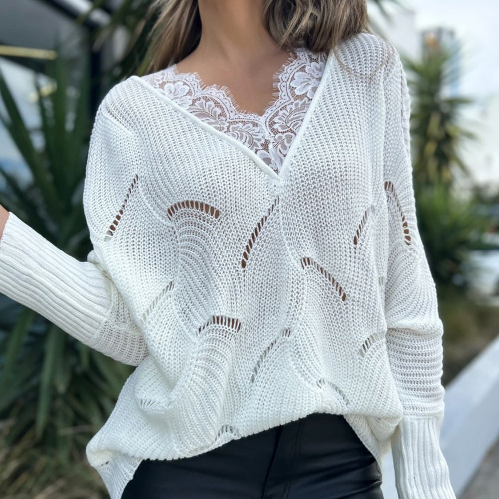
                      
                        Geometric Long Sleeve Cropped Sweater
                      
                    