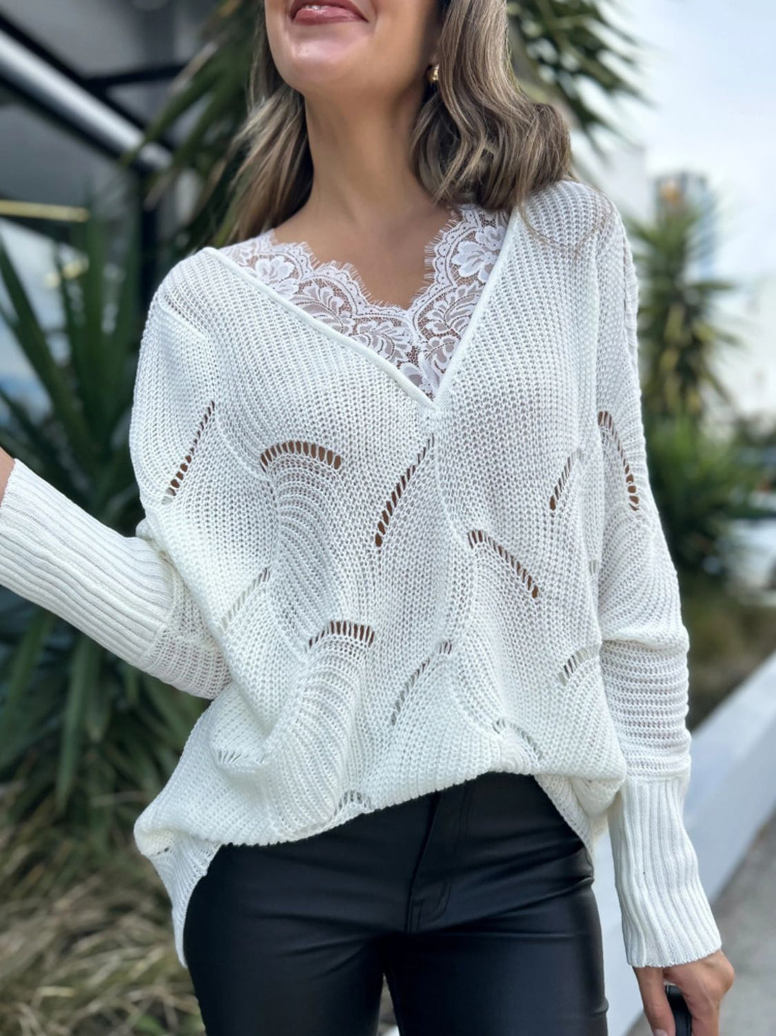 Geometric Long Sleeve Cropped Sweater