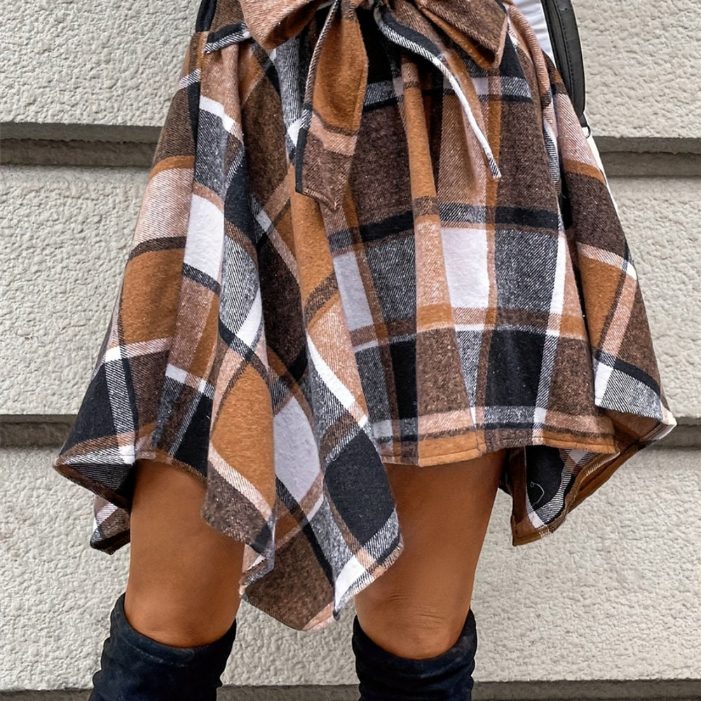 
                      
                        Tied Plaid Asymmetrical Hem Skirt
                      
                    