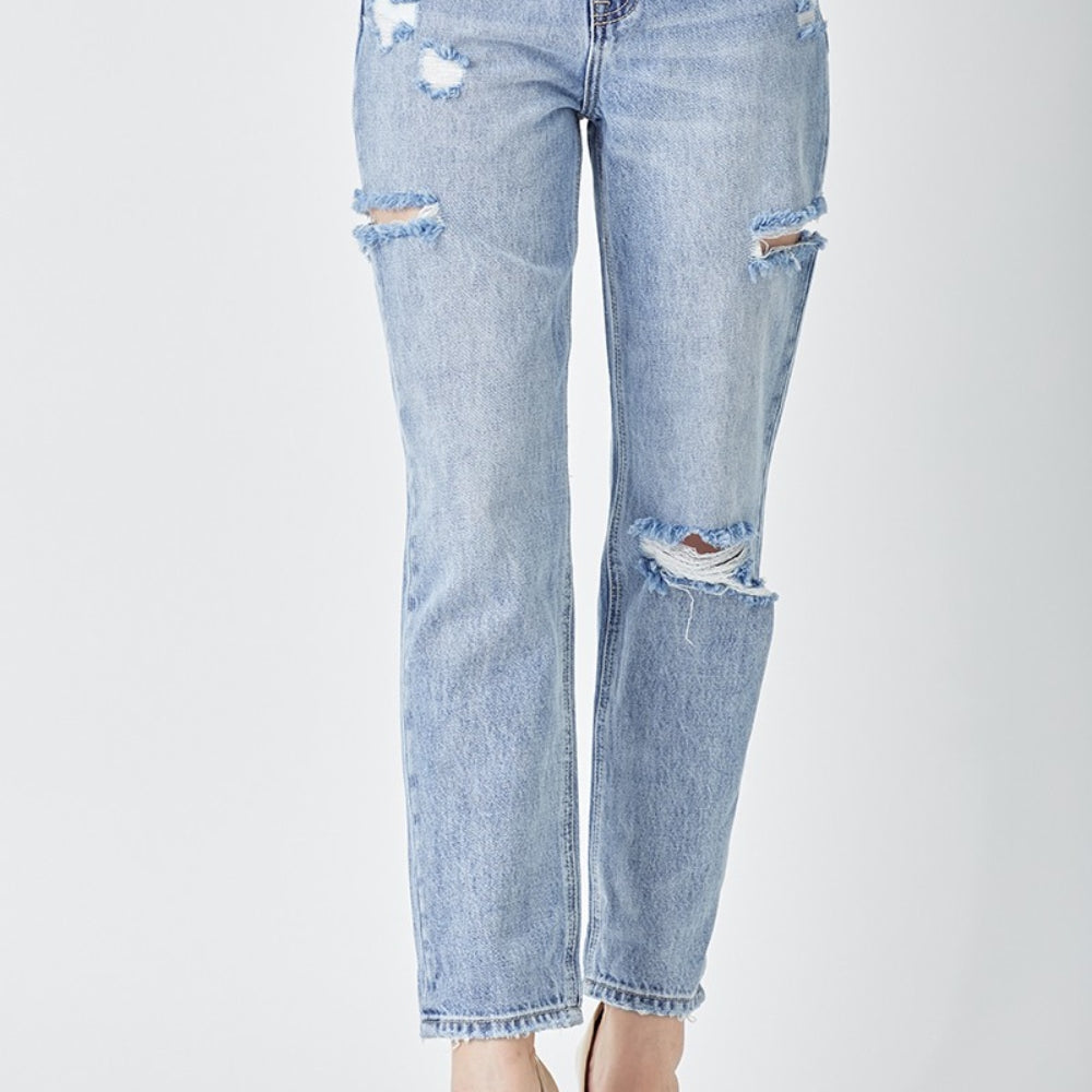 RISEN Distressed Slim Cropped Jeans