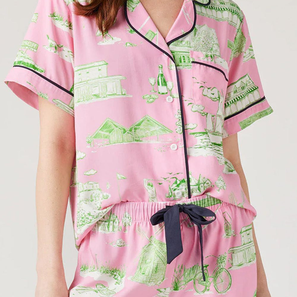 
                  
                    Collared Neck Printed Top and Drawstring Shorts Lounge Set
                  
                