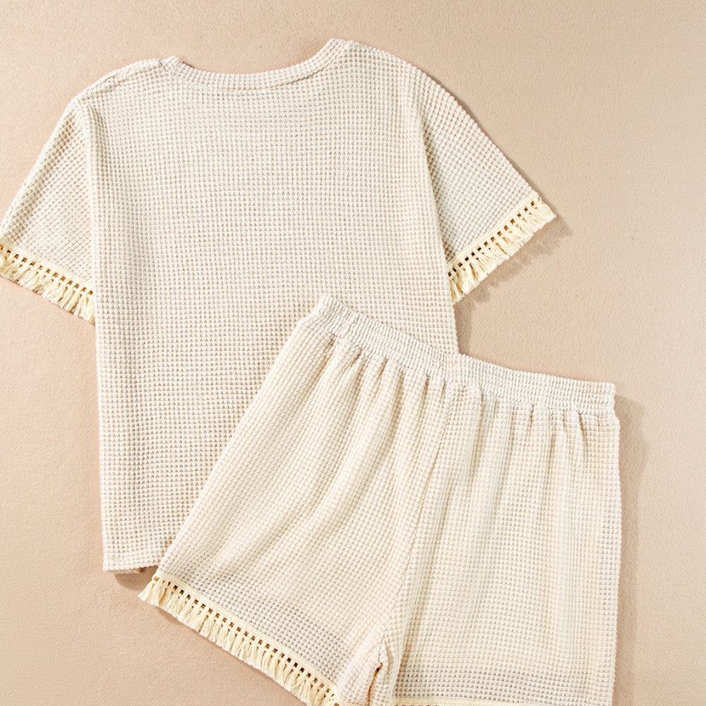 Tassel Round Neck Top and Shorts Set - Black Ivory Apparel and Boutique