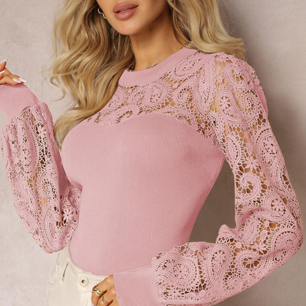 
                  
                    Lace Patchwork Round Neck Long Sleeve Blouse
                  
                