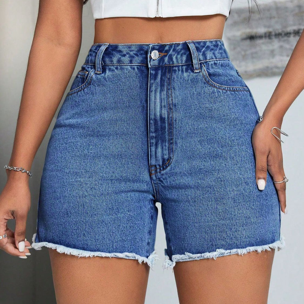 
                  
                    Raw Hem High Waist Denim Shorts
                  
                