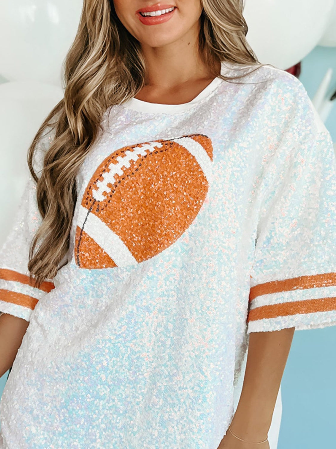 Sequin Football Round Neck Half Sleeve Oversize Top - Black Ivory Apparel and Boutique