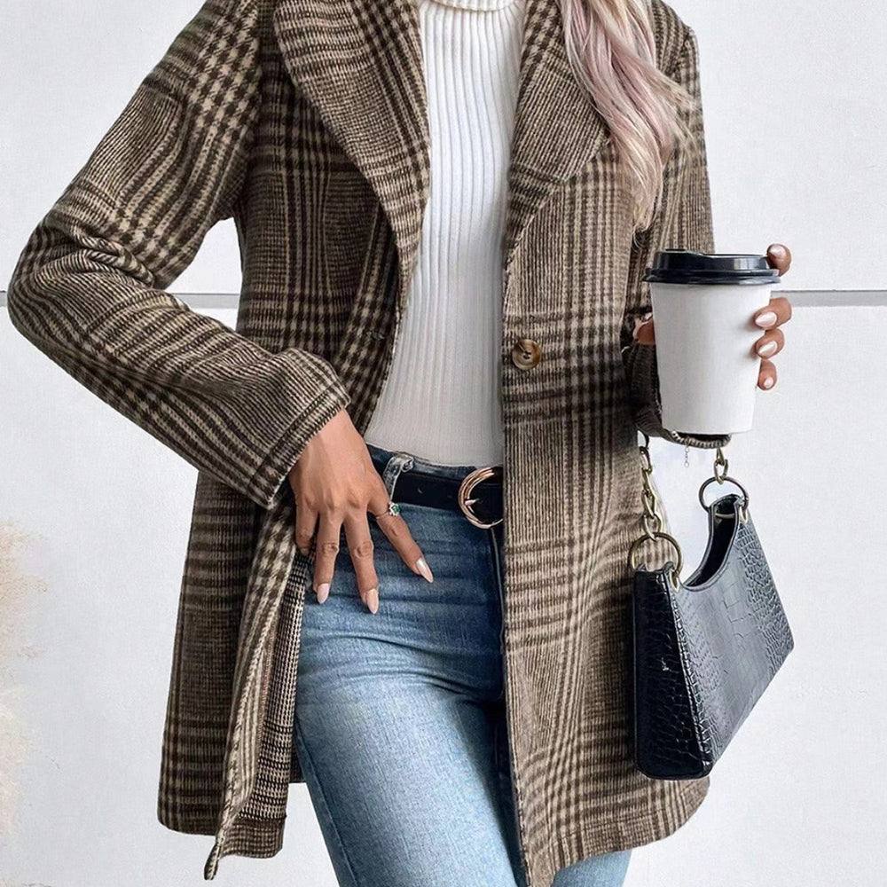 
                  
                    Plaid Collared Neck Long Sleeve Jacket - Black Ivory Apparel and Boutique
                  
                