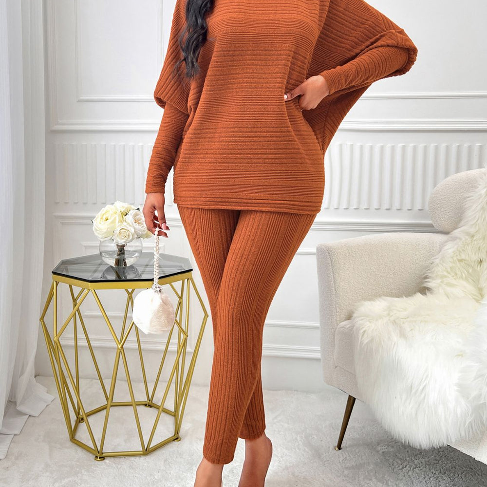 Turtleneck Batwing Sleeve Top and Pants Set