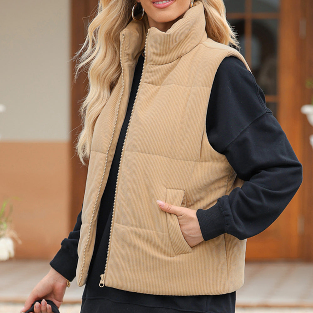 
                  
                    Pocketed Zip Up Turtleneck Vest Coat - Black Ivory Apparel and Boutique
                  
                