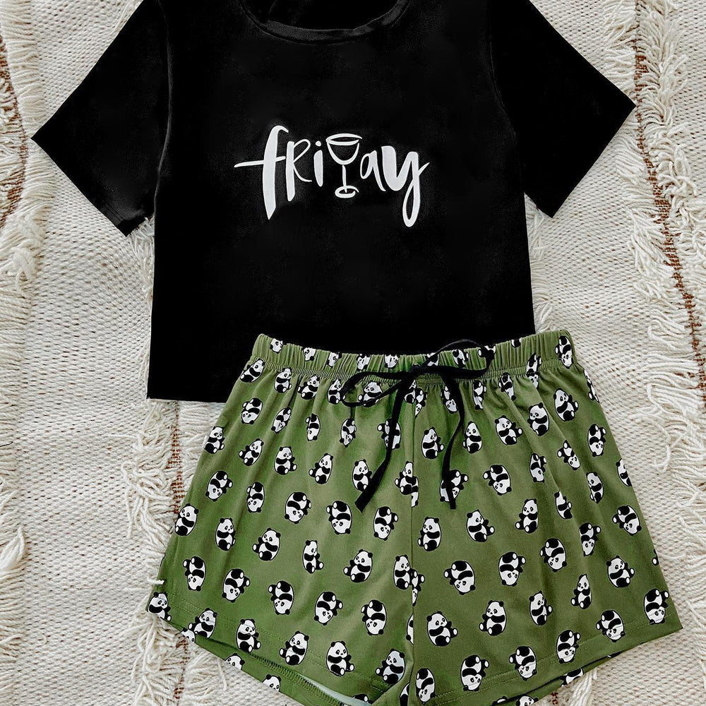 
                      
                        Graphic Tee and Panda Print Shorts Lounge Set
                      
                    