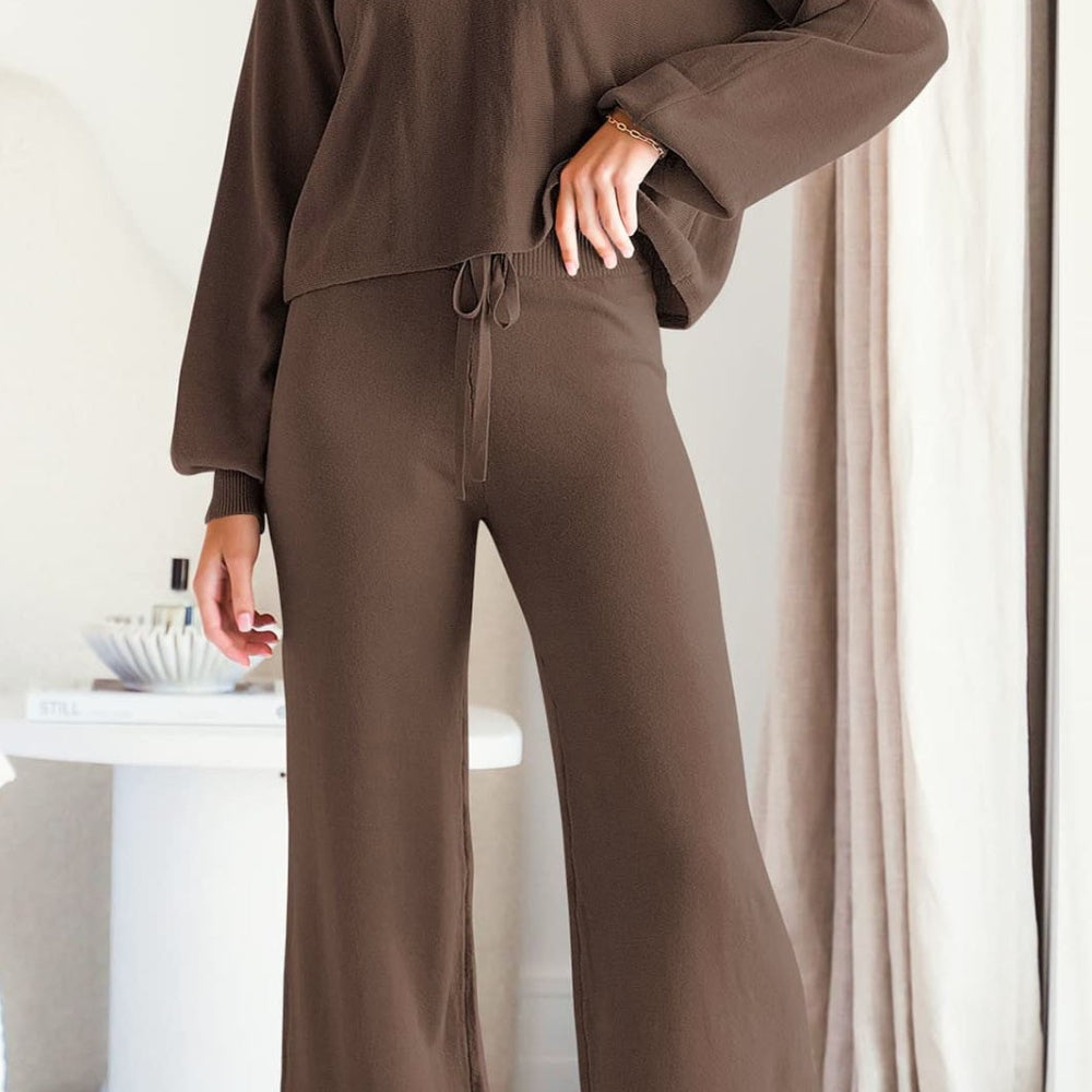 Round Neck Long Sleeve Top and Pants Set