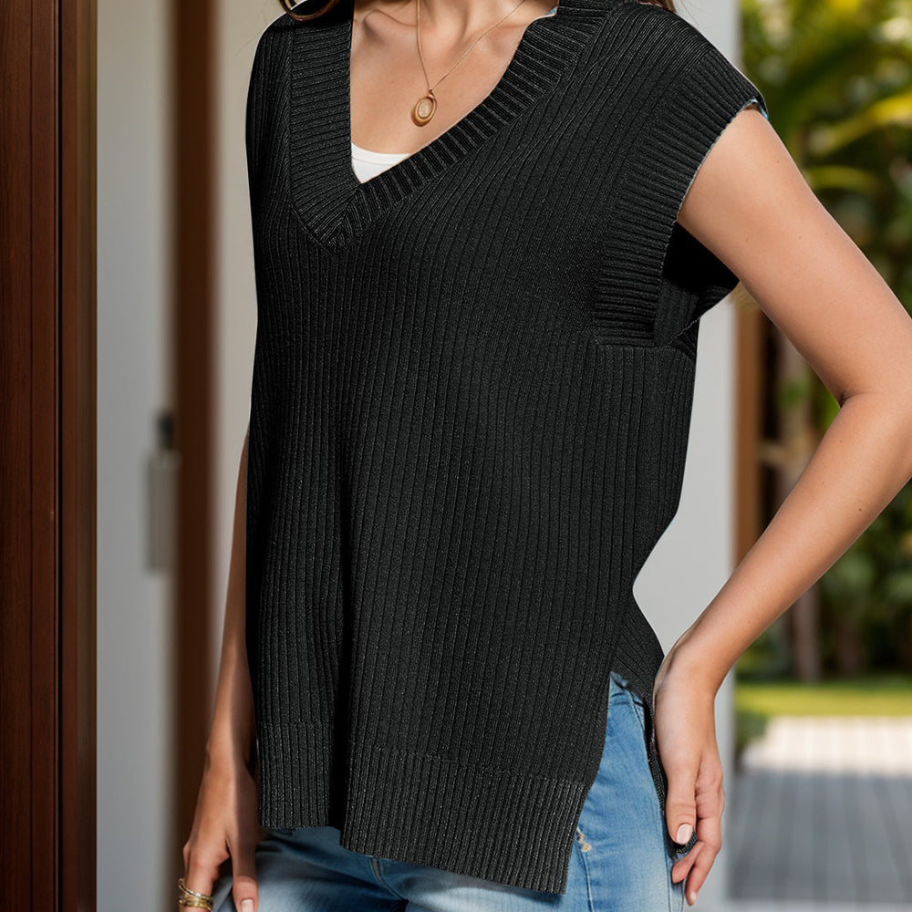 
                  
                    V-Neck Cap Sleeve Knit Vest - Black Ivory Apparel and Boutique
                  
                