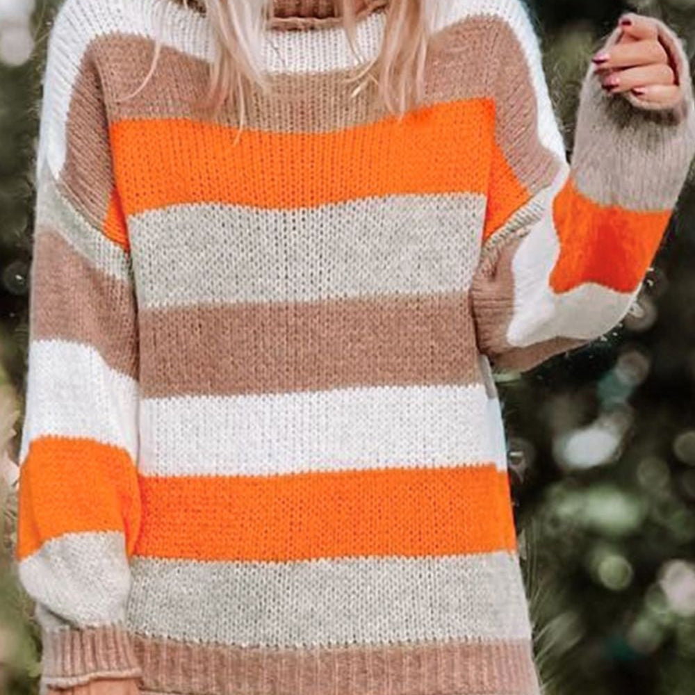 Color Block Drop Shoulder Turtleneck Sweater