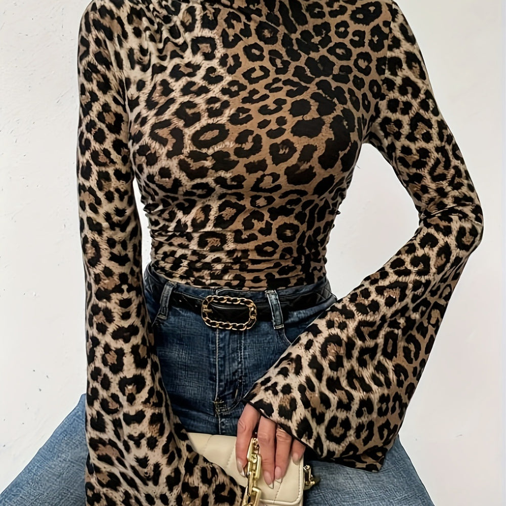 
                  
                    Leopard Mock Neck Flare Sleeve Top
                  
                