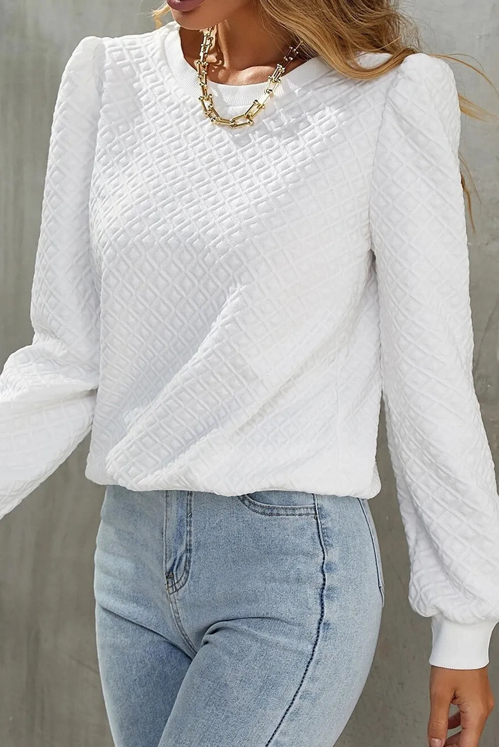 Textured Round Neck Long Sleeve Top - Black Ivory Apparel & Boutique
