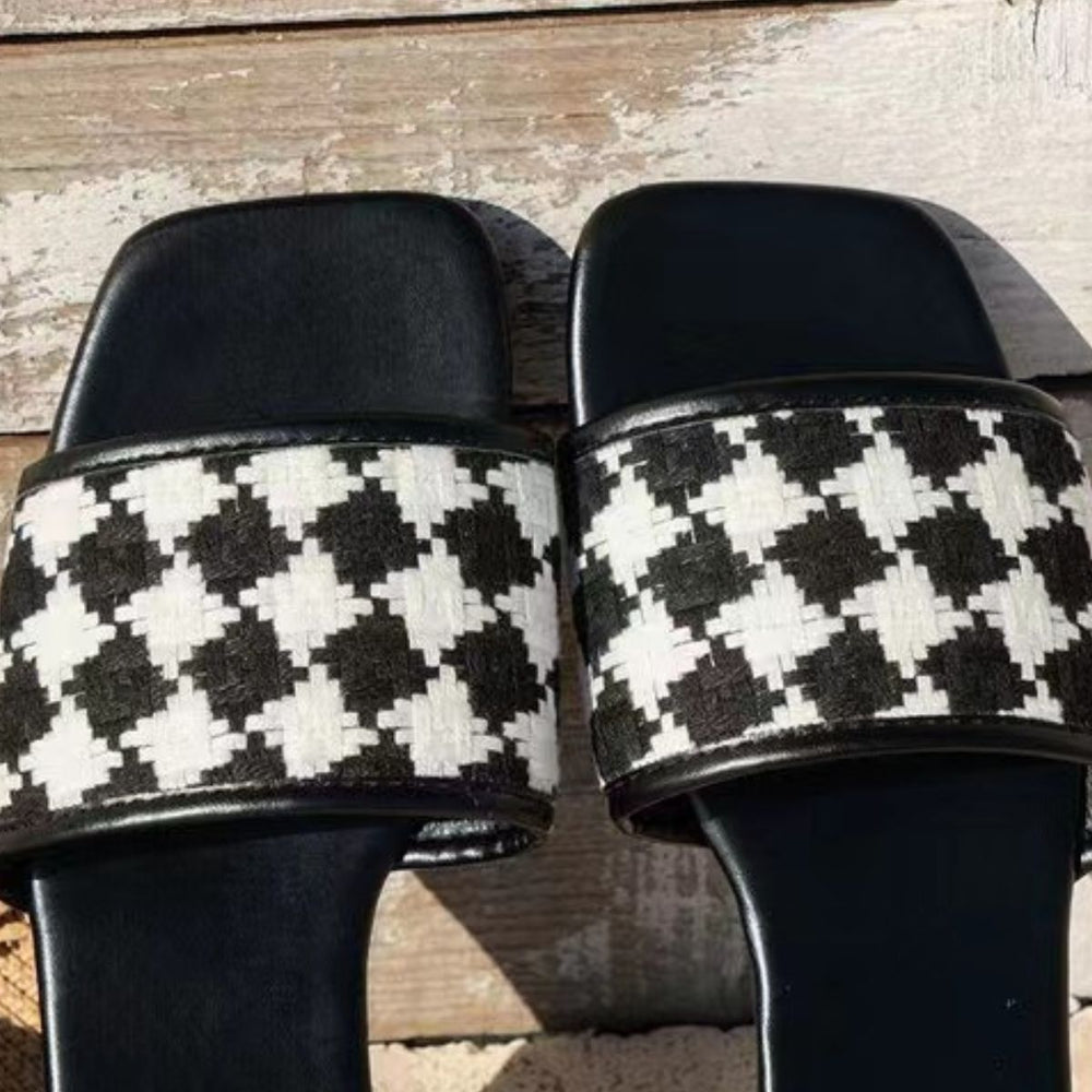 
                  
                    Plaid Open Toe Flat Sandals - Black Ivory Apparel and Boutique
                  
                