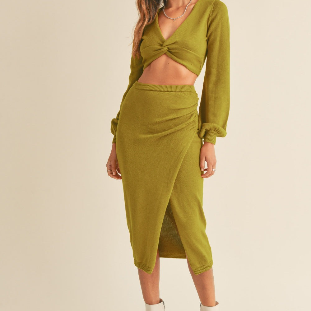 
                      
                        MABLE Front Twisted Knit Top and Midi Skirt Set
                      
                    