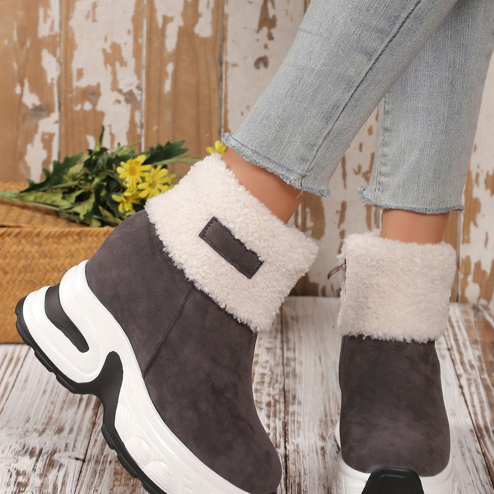 
                  
                    Faux Fur Round Toe Platform Boots
                  
                