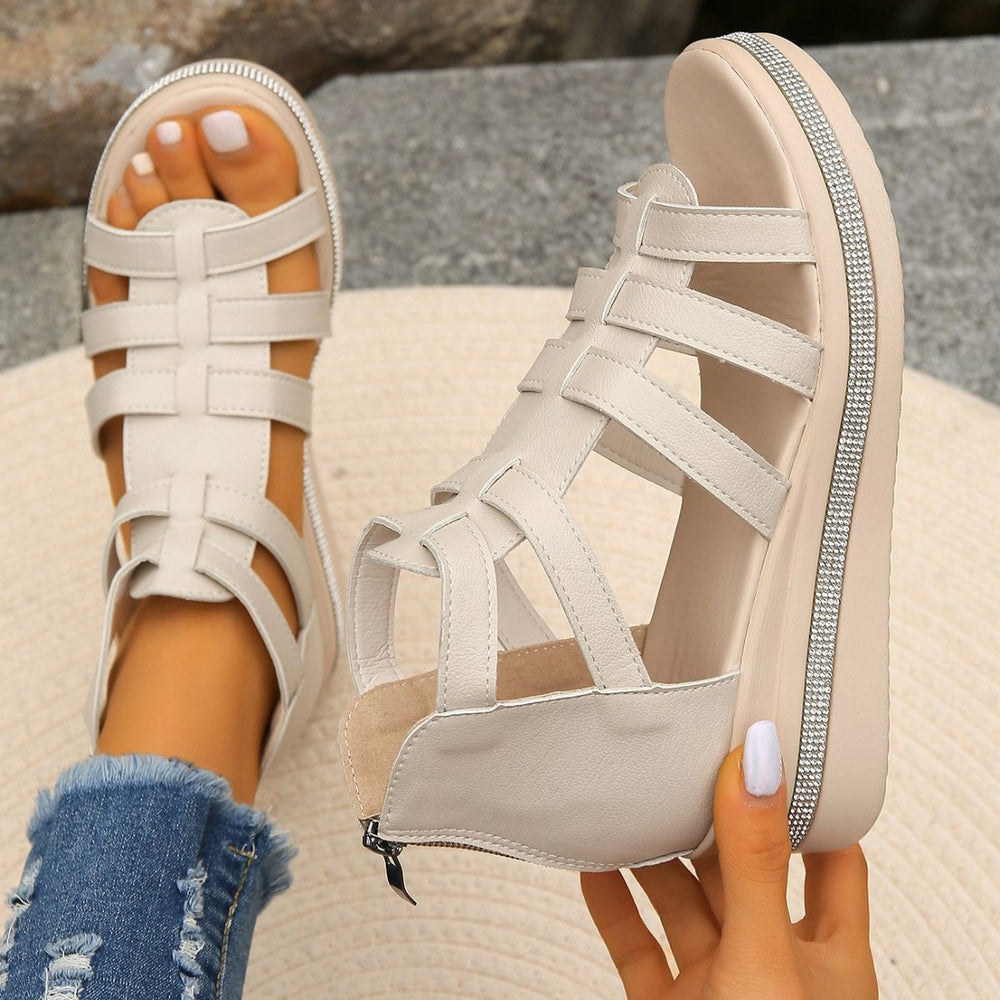 
                      
                        Cutout Rhinestone Trim Wedge Sandals
                      
                    