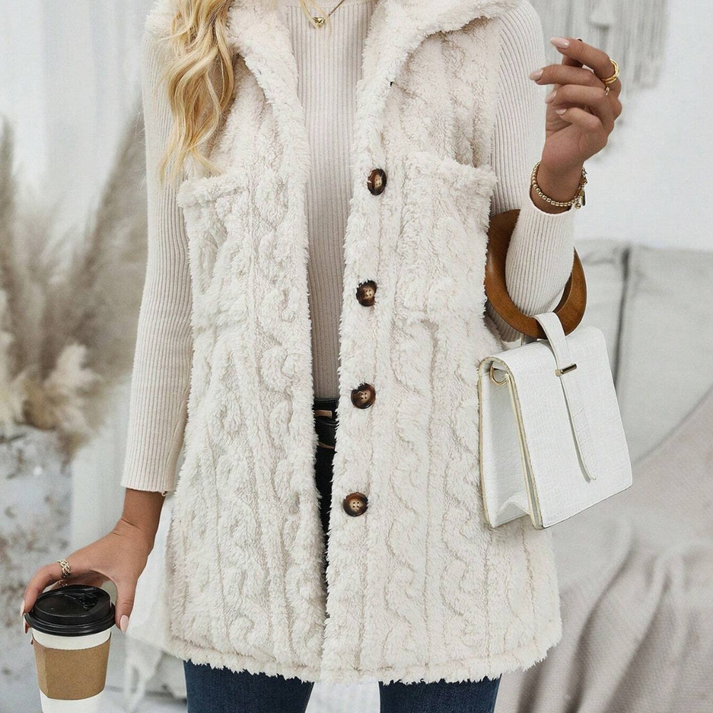 Fuzzy Button Up Vest Coat