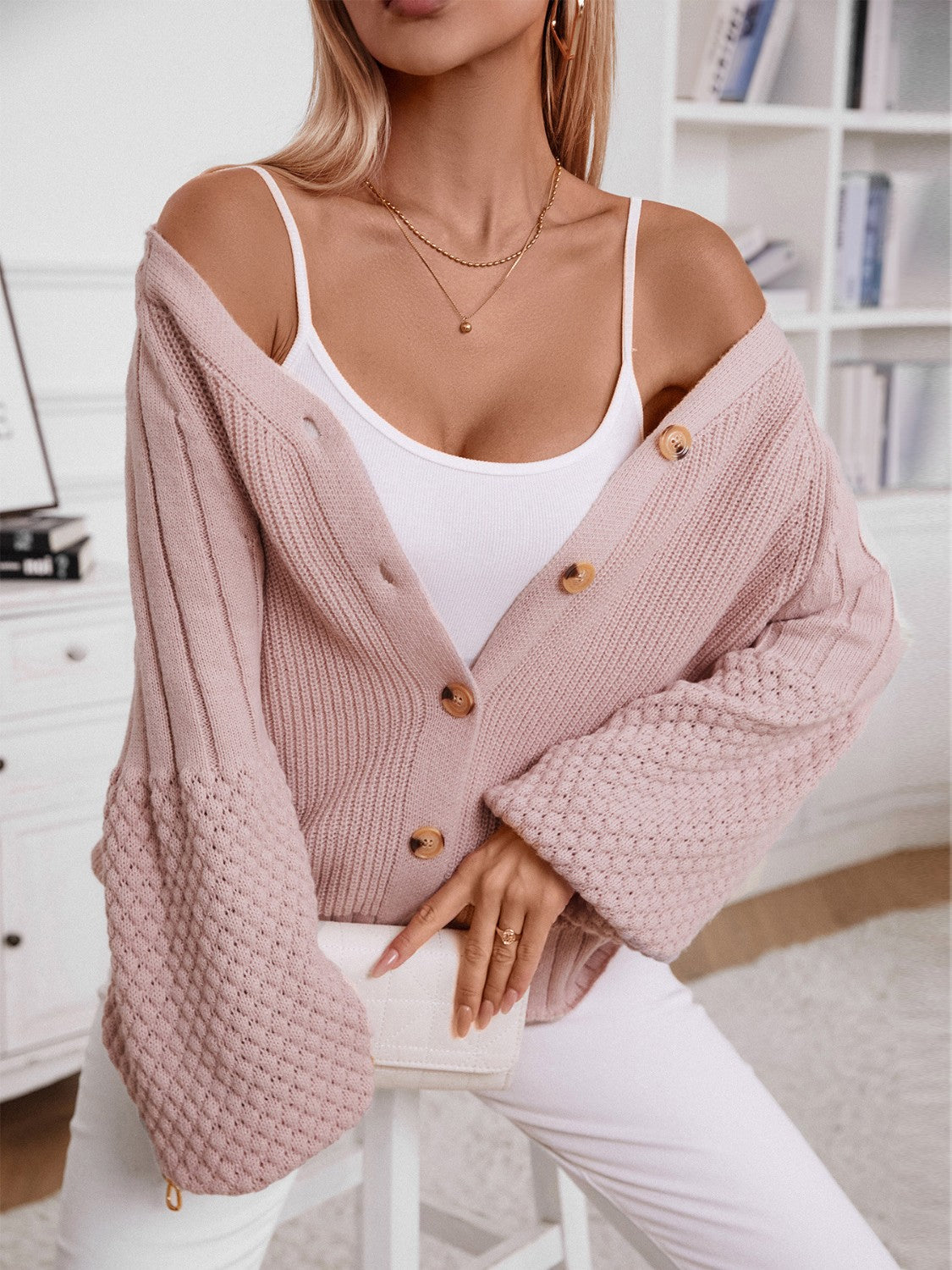 V-Neck Button Up Raglan Sleeve Cardigan - Black Ivory Apparel & Boutique