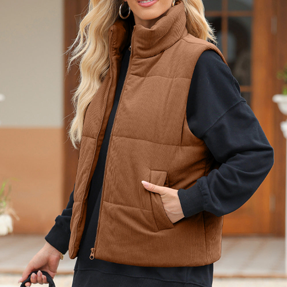 
                  
                    Pocketed Zip Up Turtleneck Vest Coat - Black Ivory Apparel and Boutique
                  
                