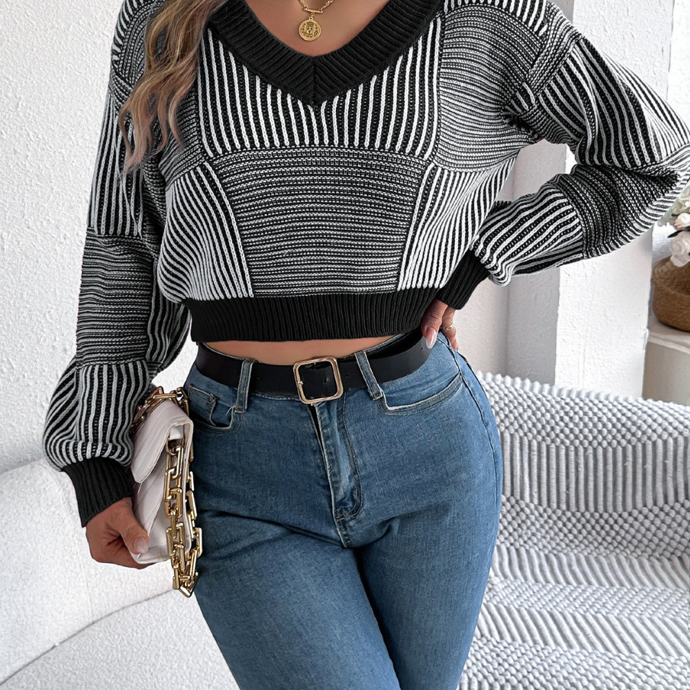 Striped V-Neck Long Sleeve Sweater