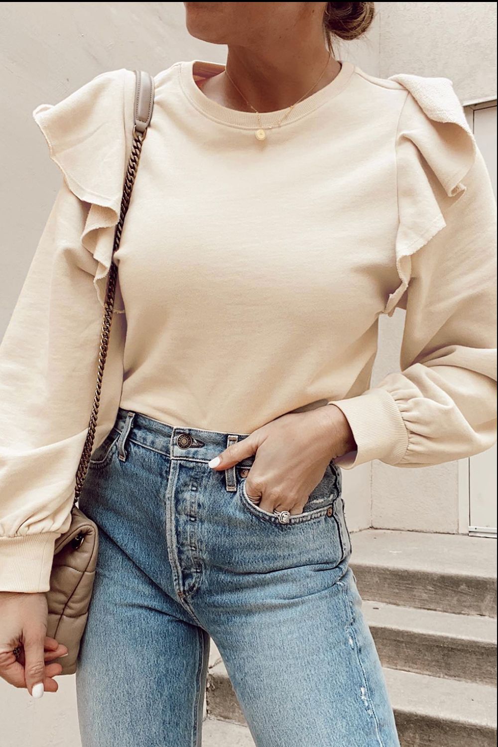 Ruffled Round Neck Long Sleeve Blouse - Black Ivory Apparel & Boutique