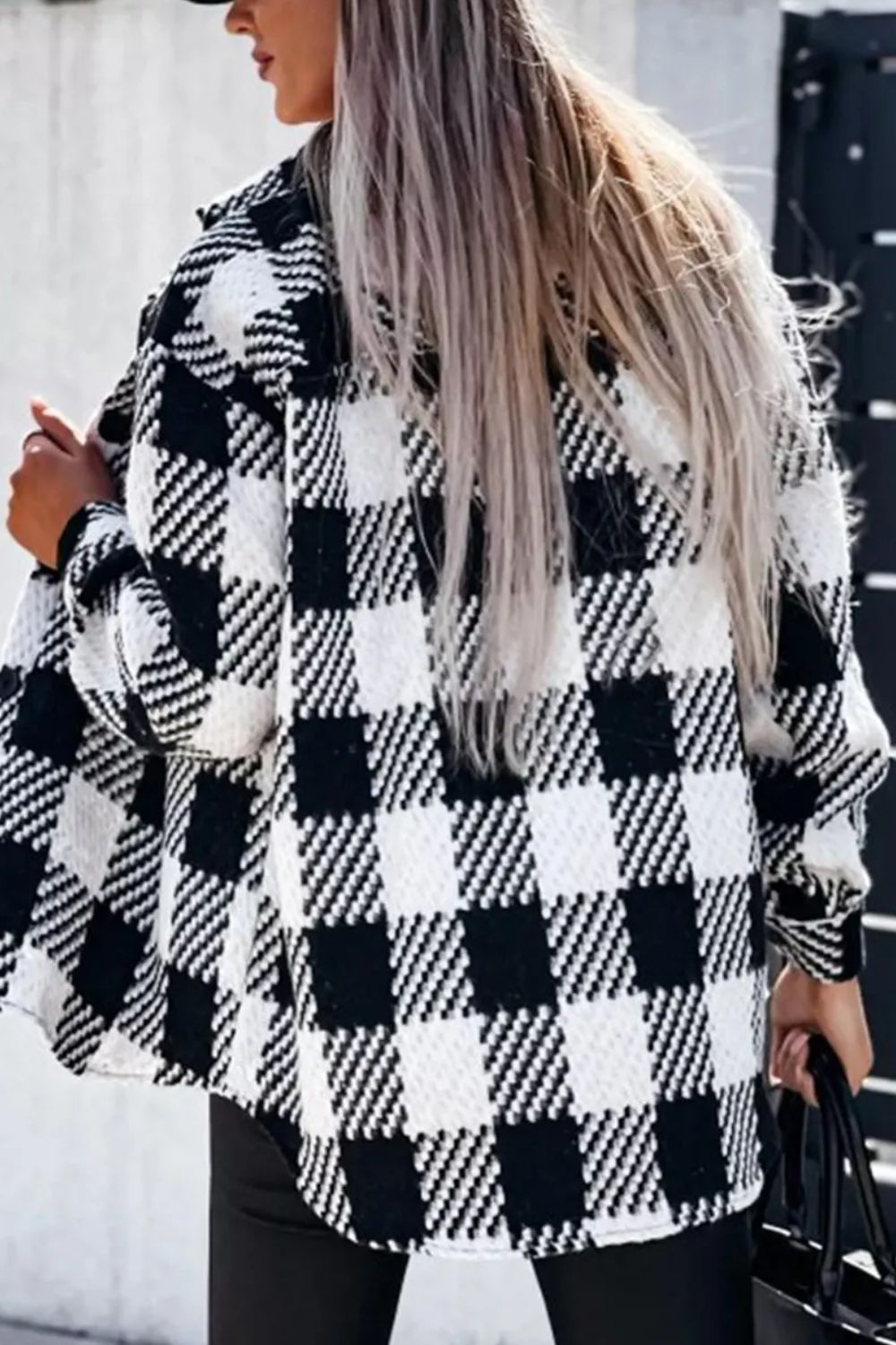 Plaid Button Up Long Sleeve Jacket - Black Ivory Apparel & Boutique