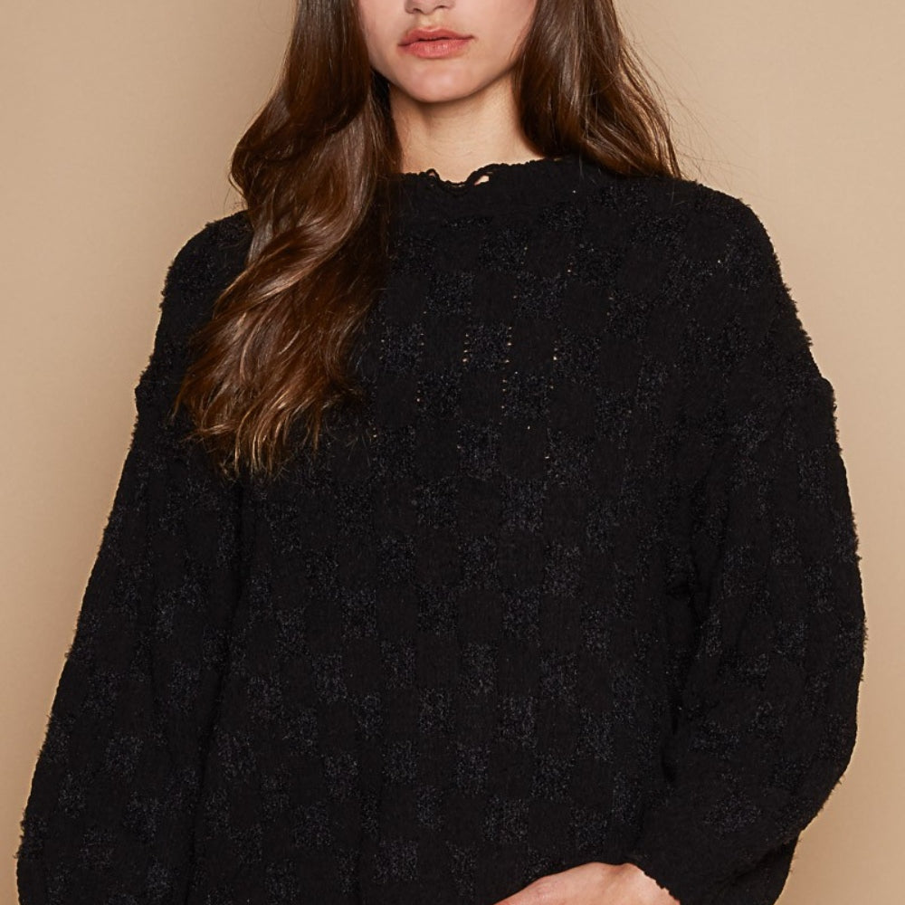 POL Cable Knit Cutout Long Sleeve Sweater