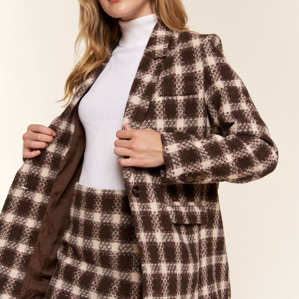 And The Why Full Size Plaid Brushed One Button Blazer