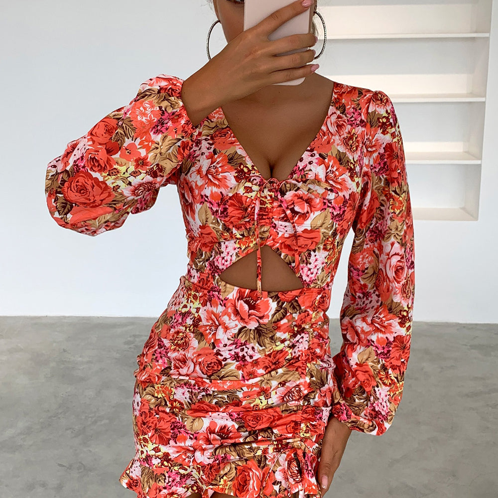 Floral Cutout Long Sleeve Mini Dress