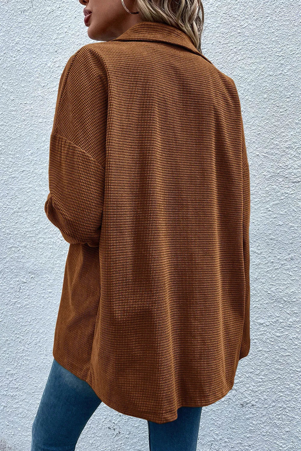 Pocketed Snap Down Long Sleeve Jacket - Black Ivory Apparel and Boutique
