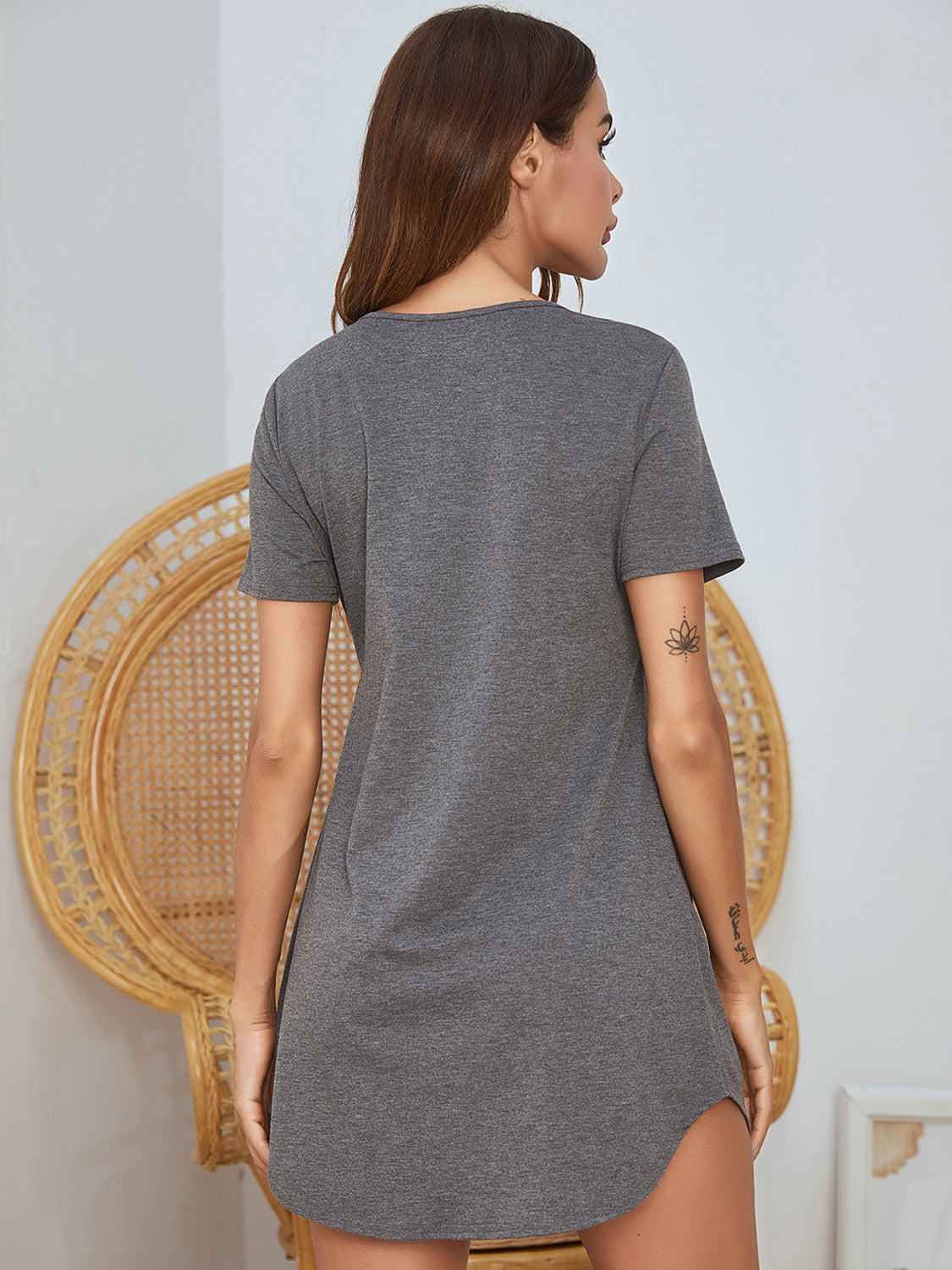 V-Neck Short Sleeve Lounge Dress - Black Ivory Apparel and Boutique