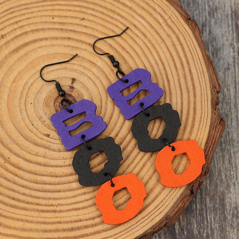 
                      
                        BOO Hollow Letter Wooded Earrings
                      
                    