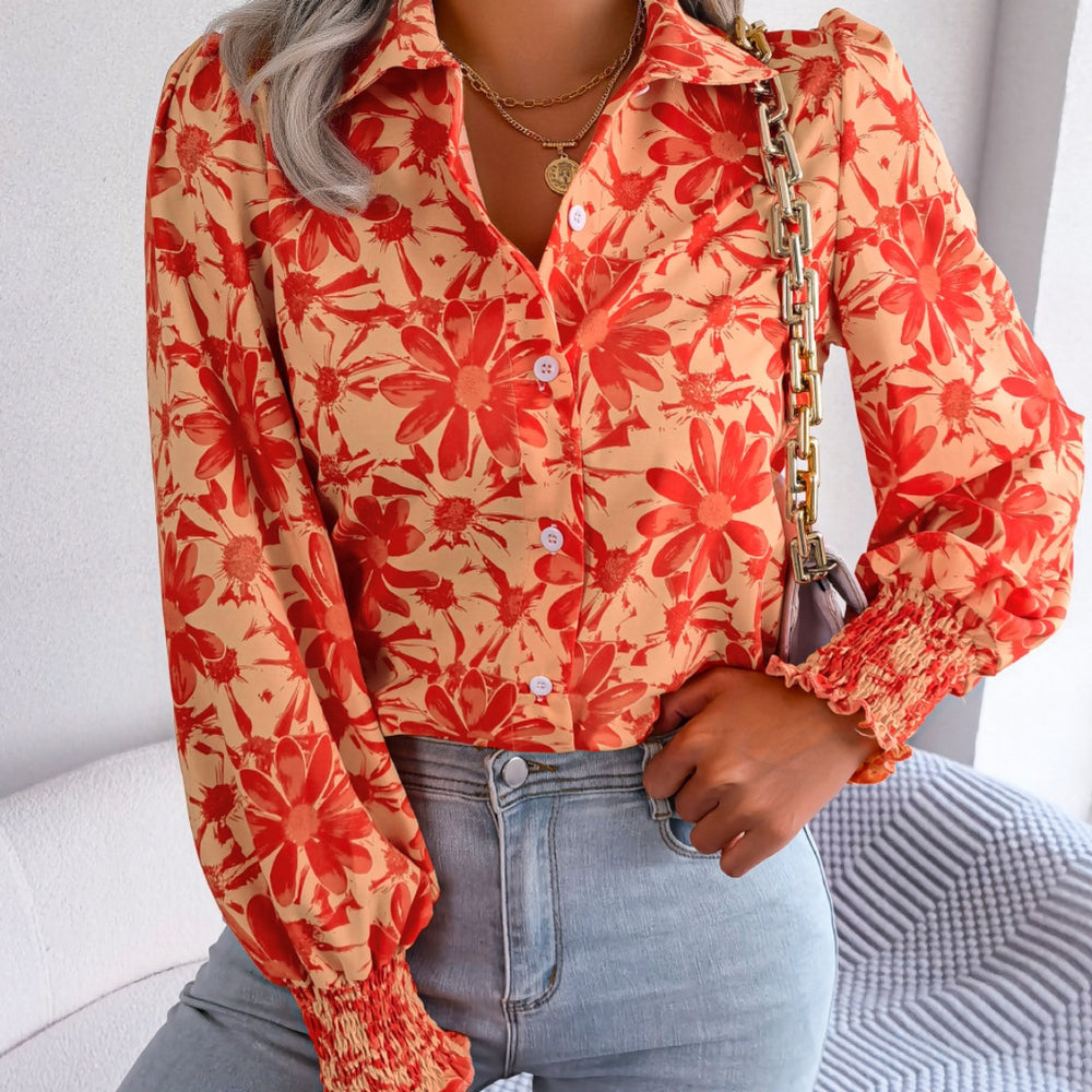 
                  
                    Floral Collared Neck Long Sleeve Shirt
                  
                